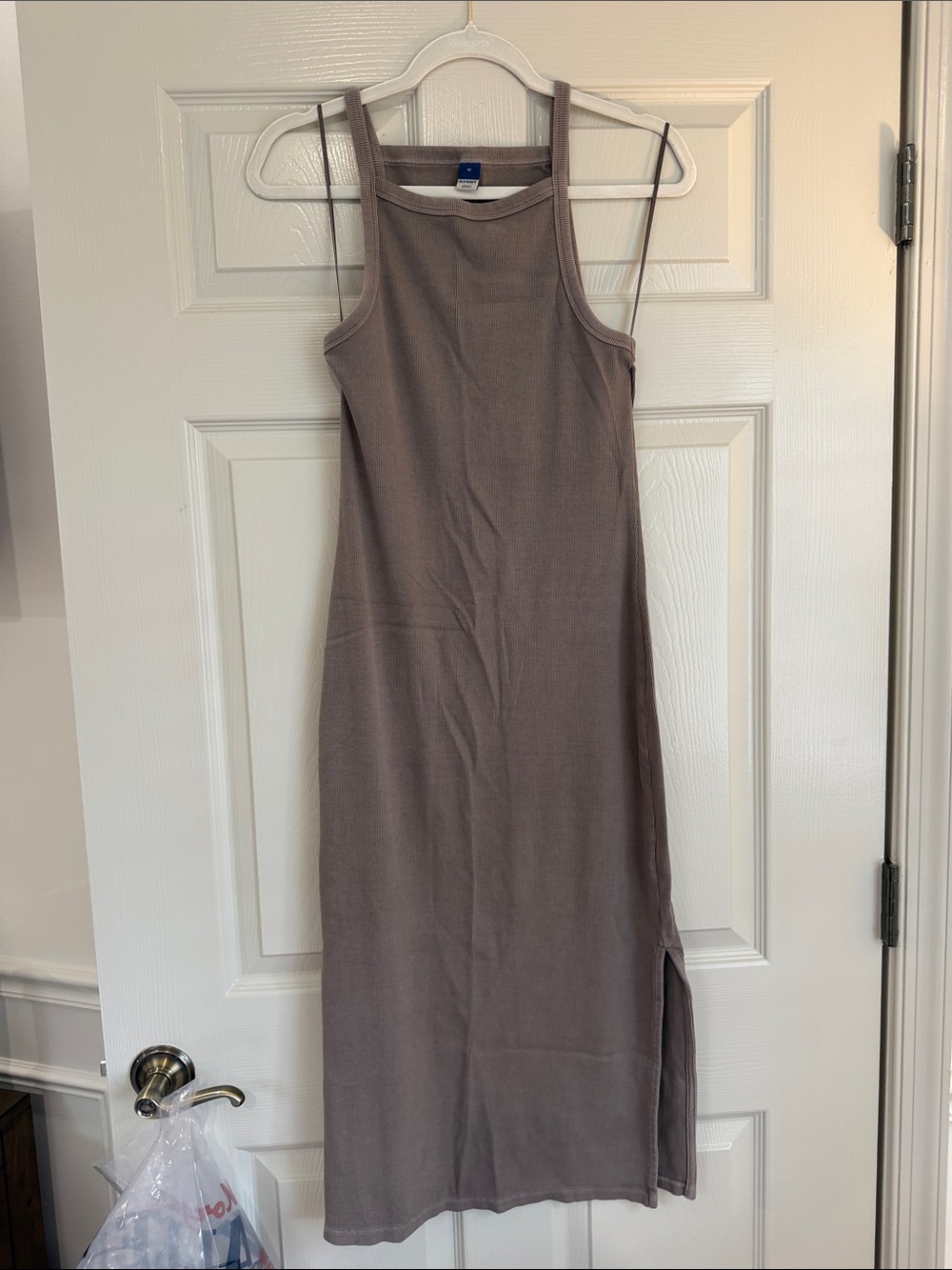Sleeveless Taupe Midi Dress with Side Slit